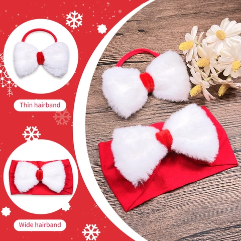 Fascia per Capelli con Fiocco in Peluche di Natale per Neonati Rosso Bianco Elastico in Nylon per Bambini Accessori per Capelli per Feste