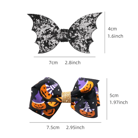 Halloween Haarklammern Für Kinder Kürbis Geist Fledermaus Flügel Schleife Pailletten Glitzer Haarschmuck Feiertag Party Deko