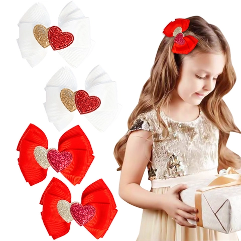 Valentinstag Herz Schleife Haarspangen Süß Handgefertigt 3-Lagen Ripsband Vollbezogene Haarnadeln Für Kinder Mädchen Schmuck