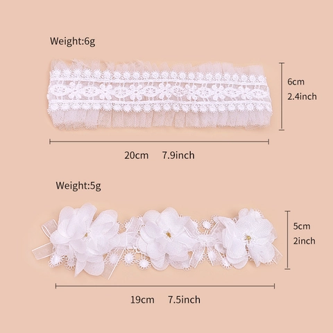 Ensemble de Bandeaux en Dentelle Blanche Fleurie pour Bébé Fille Noeud Princesse Élastique pour Photographie de Nouveau-né Fête