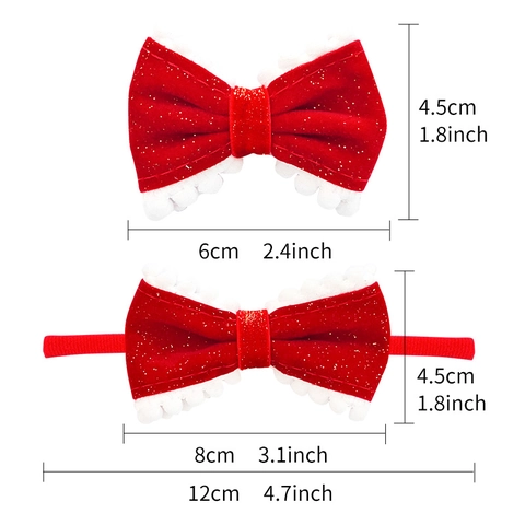 Weihnachten Roter Samt Schleife Haarschmuck Set Mit Weißen Pompons Glitzer Stirnband Haarklammern Für Kleinkinder Kinder Urlaub Party