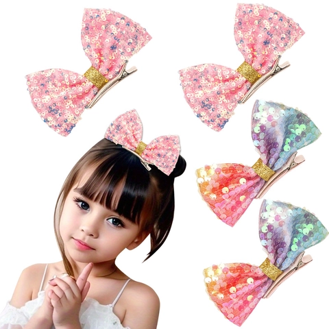 Mädchen Große Irisierende Pailletten Schleife Haarspangen Kinder Süße Prinzessin Bühne 3D Schleife Krokodilklemmen Haarschmuck