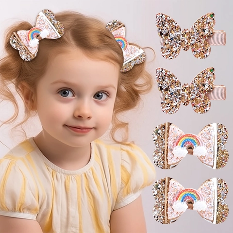 Glitzer Schmetterling Regenbogen Schleife Haarklammern Für Kleine Mädchen Süße Funkelnde Pailletten Haarnadeln Boutique Süß Haarschmuck