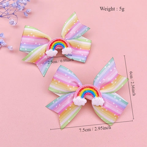Barrettes à Cheveux Nœud Arc-en-ciel à Paillettes Enfants Ensembles Épingles à Cheveux Couronne Licorne Accessoires de Cheveux Faits Main pour Filles Fête Anniversaire