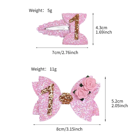 Handgefertigt Rosa Glitzer Schleife Haarklammer Mit Blume Gold Nummer Eins Zwei Drei Geburtstag Party Haarnadeln Für Baby Mädchen Kinder