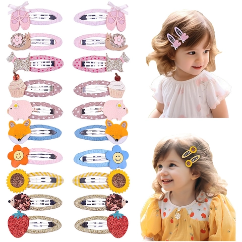 Kinderen Cartoon Dier Bloem Stof BB Haarclips Zoet Geborduurd Glitter Vos Aardbei Hond Zonnebloem Haaraccessoires Voor Meisjes