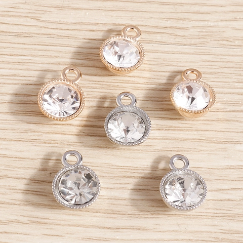 Colgantes Redondos de Aleación con Strass para Hacer Joyas DIY Charms Incrustados Oro Plata para Collar Pulsera