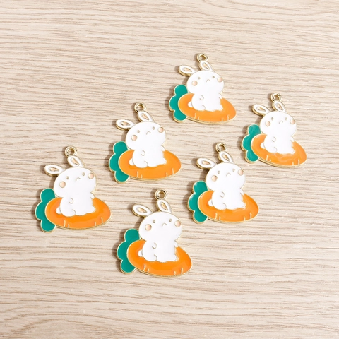 Süßer Cartoon Weißer Hase Auf Karotte Sitzend Legierung Emaille Anhänger DIY Schmuck Zubehör Für Halsketten Armband Bastelbedarf