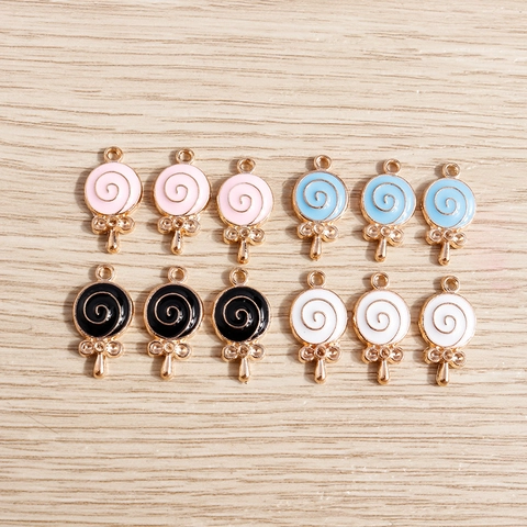 Cartoon Alloy Enamel Lollipop Pendant Charms With Bowknot DIY Craft Jewelry Accessories For Necklace Bracelet Key Chain