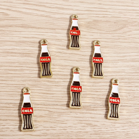 Alloy Enamel Cola Bottle Shape Pendants Mini Drink Bottle Charms For DIY Jewelry Making Keychain Necklace Accessories