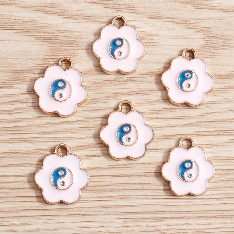 Alloy Enamel Flower Tai Chi Yin Yang Charms For DIY Necklace Bracelet Jewelry Making Accessories Chinese Style Pendants