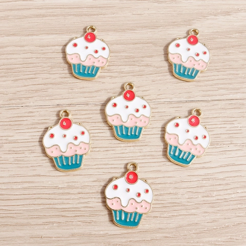 Cupcake Enamel Alloy Pendants Sweet Food Simulation Charms For DIY Necklace Bracelet Keychain Jewelry Making Multicolor