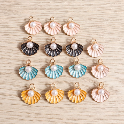 Aleación Esmalte Concha Colgantes Con Perla Artificial de Imitación Bricolaje Joyería Accesorios Para Collar Pulsera Pendientes Verano Moda Colgantes