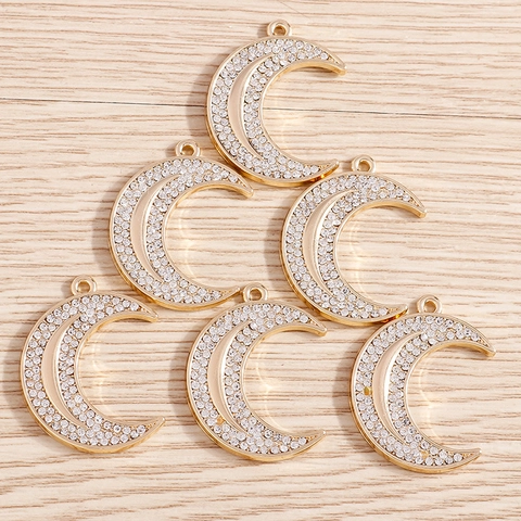 Moda Forma di Luna Lega Strass Pavimentato Charms Per DIY Collana Orecchino Gioielli Oro Mezzaluna Pendente Accessori