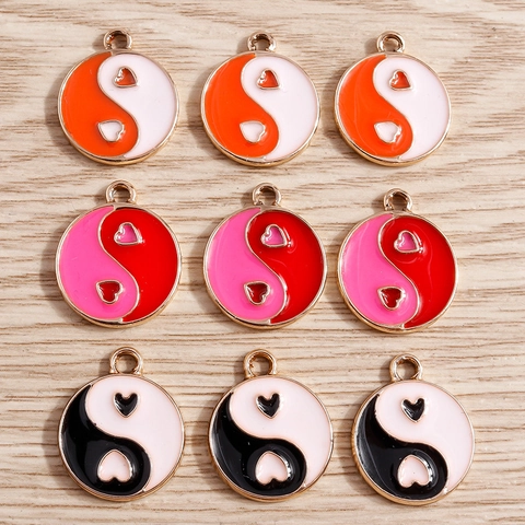 DIY Alloy Enamel Heart Tai Chi Yin Yang Pendant Charms Chinese Style Gold Plated Jewelry Making Accessories Women