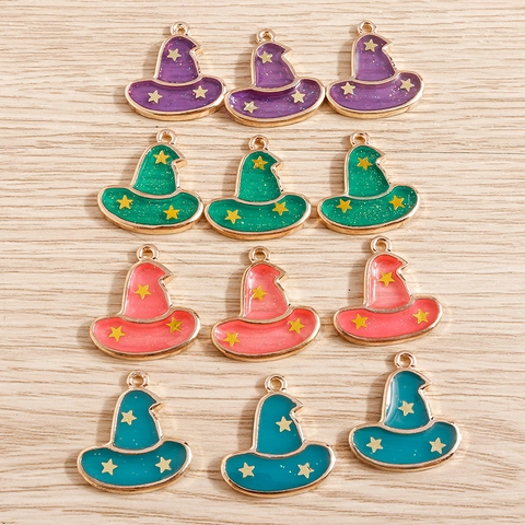 Colgantes de Sombrero de Mago de Halloween Aleación Goteo Aceite Estrella Encanto para Fabricación de Joyas DIY
