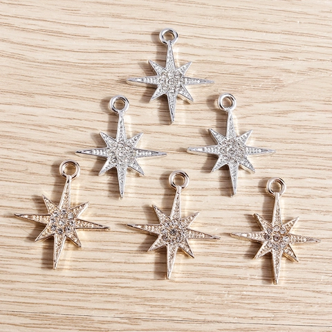 Alloy Rhinestone 8-Point Star Pendants North Star Charms For DIY Jewelry Making Necklaces Bracelets Accessories Women Crafting