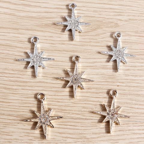 Alloy Rhinestone 8-Point Star Pendants North Star Charms For DIY Jewelry Making Necklaces Bracelets Accessories Women Crafting