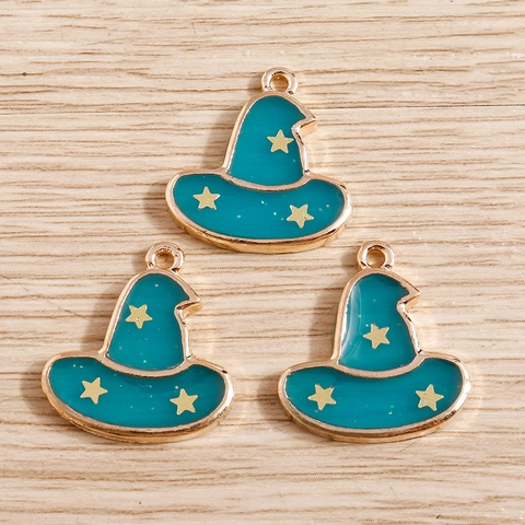 Colgantes de Sombrero de Mago de Halloween Aleación Goteo Aceite Estrella Encanto para Fabricación de Joyas DIY