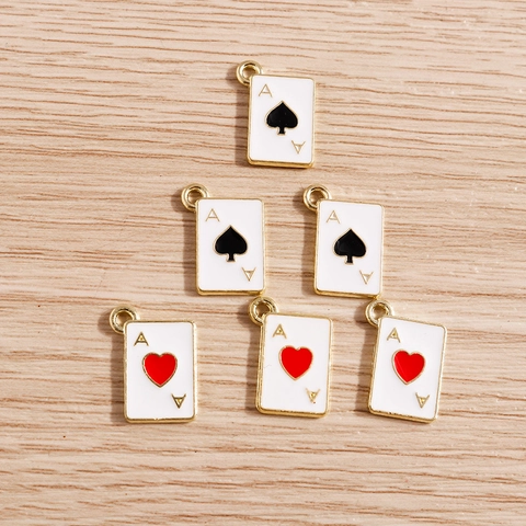 Poker Card Charms Ace Of Hearts Spades Enamel Pendant For DIY Jewelry Making Bracelet Necklace Accessories