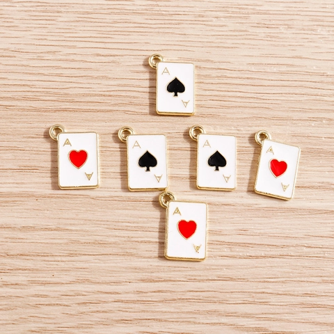 Poker Card Charms Ace Of Hearts Spades Enamel Pendant For DIY Jewelry Making Bracelet Necklace Accessories