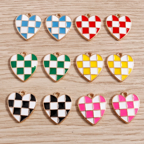 Heart Charms Checkerboard Enamel Alloy DIY Jewelry Making Accessories For Bracelets Necklaces Colorful Fresh Style