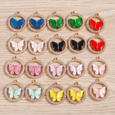 Legierung Schmetterling Anhänger Strass Kreis Öltropfen Charme Für DIY Schmuckherstellung Halskette Ohrring Damen Handwerk Schmuck