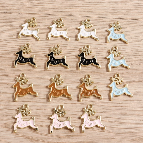 Christmas Reindeer Alloy Enamel Charms For Jewelry Making DIY Festive Elk Animal Pendants For Necklace Bracelet Ornament