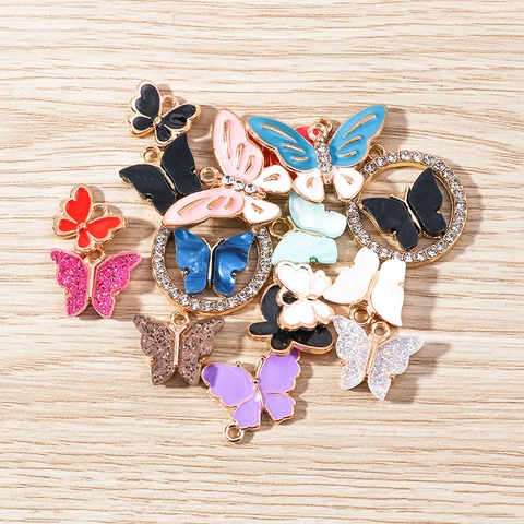 Alloy Butterfly Charms Pendants Mixed Color Enameled Rhinestone Animal Jewelry Making Accessories For DIY Necklace Bracelet