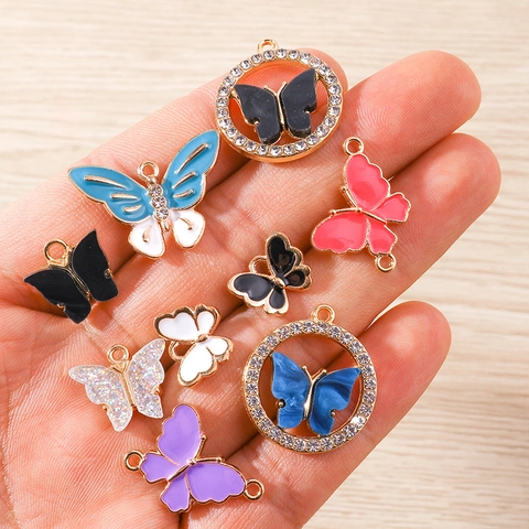 Alloy Butterfly Charms Pendants Mixed Color Enameled Rhinestone Animal Jewelry Making Accessories For DIY Necklace Bracelet