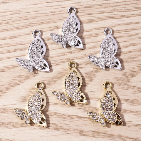 Ciondolo a Farfalla in Lega di Zinco alla Moda Charms Incastonati con Strass per Creazione di Gioielli Fai da Te Collana Orecchino Accessori Estetici