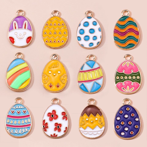 Alloy Enameled Easter Egg Charms For Jewelry Making Rabbit Chick Floral Pattern Pendants DIY Keychain Necklace Accessories