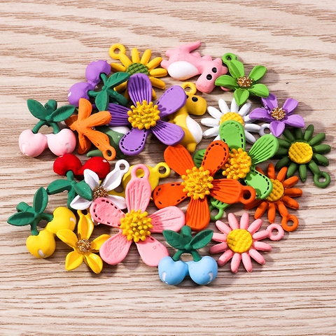 Sweet Alloy Flower Cherry Duck Dinosaur Pendants For DIY Jewelry Making Painted Metal Charms Accessories For Women Girls