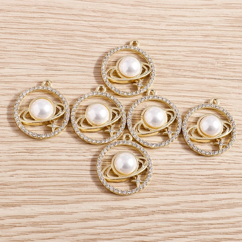 Ciondolo a Forma di Pianeta Saturno in Lega Con Perla Artificiale e Strass Accessori per Creazione di Gioielli DIY Donna