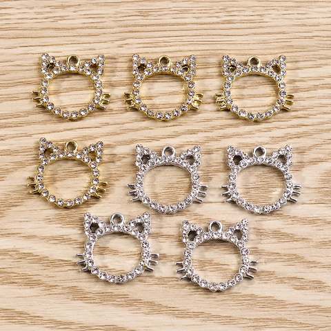 Legering Strass Kat Vorm Hanger Voor DIY Sieraden Maken Gegalvaniseerde Dier Charms Voor Kettingen Oorbellen Handtassen Accessoire