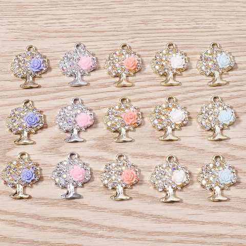 Ciondoli Albero Della Vita in Lega Con Design a Rosa E Accenti in Strass Per Creazione di Gioielli DIY Collane Braccialetti