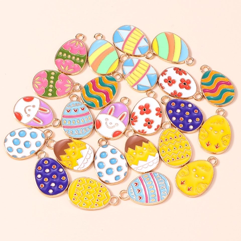 Easter Egg Alloy Enamel Pendants For DIY Jewelry Making Cartoon Rabbit Chick Pattern Charms Accessories Festival Gift
