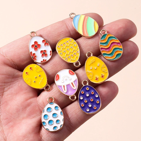 Alloy Enameled Easter Egg Charms For Jewelry Making Rabbit Chick Floral Pattern Pendants DIY Keychain Necklace Accessories