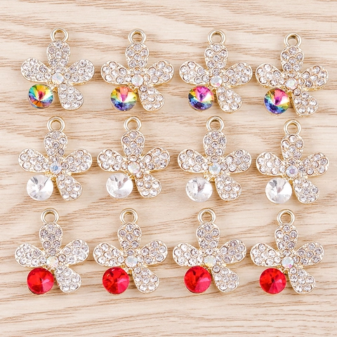 Alloy Strass Gänseblümchen Blumen Anhänger Kristall Floral Charms Für DIY Schmuckherstellung Halsketten Ohrringe Damen
