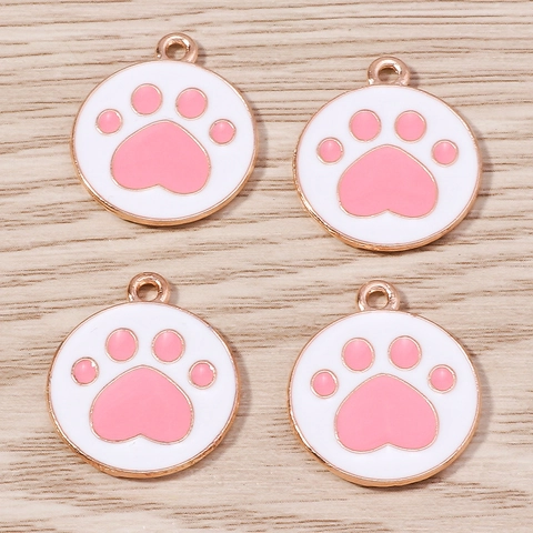 Cartoon Cute Cat Paw Sakura Alloy Enamel Charms For DIY Jewelry Making Round Flower Animal Pendant Accessories Jewelry Findings