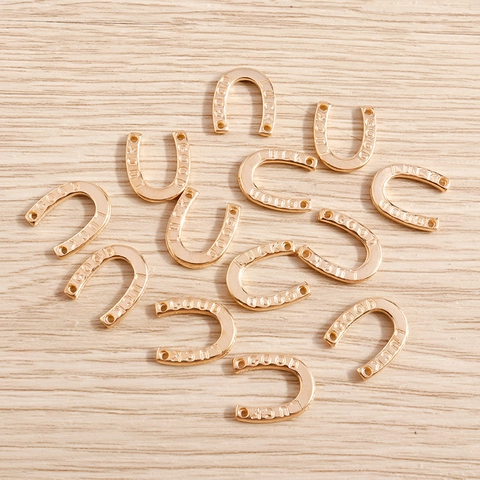 Horseshoe Shape Good Luck Lettering Zinc Alloy Pendants Electroplated Gold DIY Jewelry Making Accessories Charms For Women