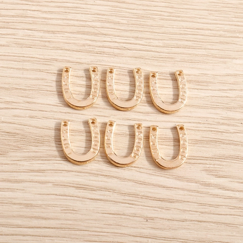 Horseshoe Shape Good Luck Lettering Zinc Alloy Pendants Electroplated Gold DIY Jewelry Making Accessories Charms For Women