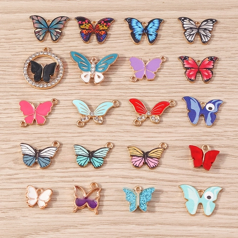 Butterfly Charms For Jewelry Making Alloy Resin Enamel Pendants Glitter Rhinestone DIY Accessories For Necklace Bracelet