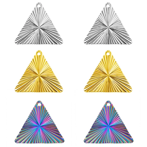 French Retro Stainless Steel Striped Triangle Pendant DIY Jewelry Accessories Gold Silver Rainbow Geometric Texture Charms For Women