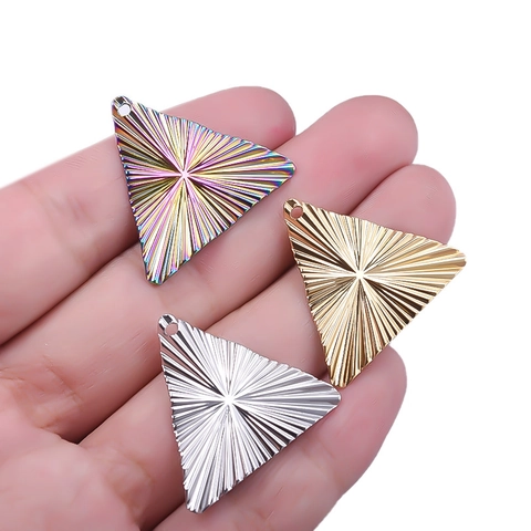 French Retro Stainless Steel Striped Triangle Pendant DIY Jewelry Accessories Gold Silver Rainbow Geometric Texture Charms For Women