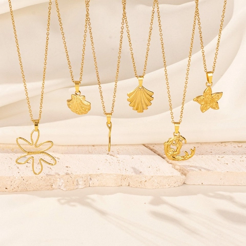 Collana con Pendente Oceano in Acciaio Inossidabile per Donna Placcata Oro Argento Conchiglia Stella Marina Sirena Gioielli