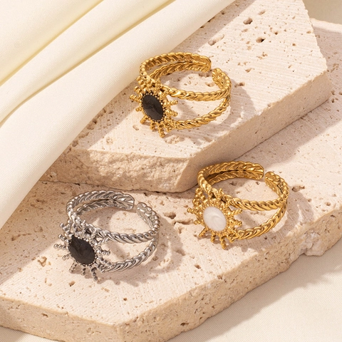 Boho Sonnenstrahl Offener Ring 304 Edelstahl Emaille Sonnenmotiv Gedrehtes Seil Verstellbarer Damen Ring Vintage Schmuck