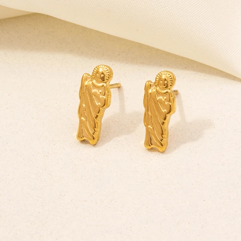 Orecchini a Bottone in Acciaio Inossidabile 304 Vintage Sole Luna Ciliegia Icona Santa Conchiglia Oro Argento Donna Gioielli