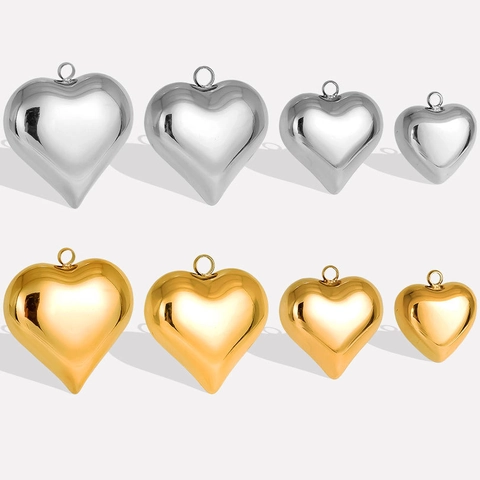 Alleen Hanger Zonder Ketting Hart Roestvrij Staal 3D Hol Spiegelglans Goud Zilver DIY Sieraden Maken Bedel