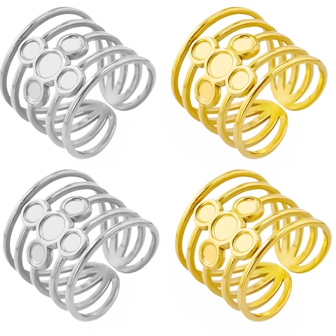Anello Aperto Regolabile in Acciaio Inossidabile Vintage Minimalista Multistrato per Donna Gioielli Geometrici Lucidati